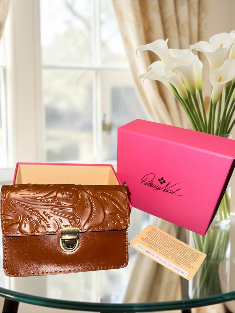 Patricia Nash Brown Embossed Leather Crossbody Bag